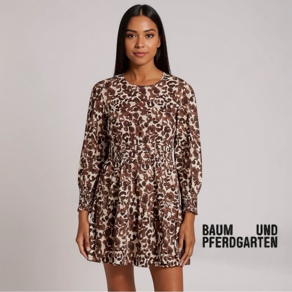 NWT Baum und Pferdgarten Arlette Fit-&-Flare Brown Fall Mini Dress SZ 6 - Picture 1 of 13